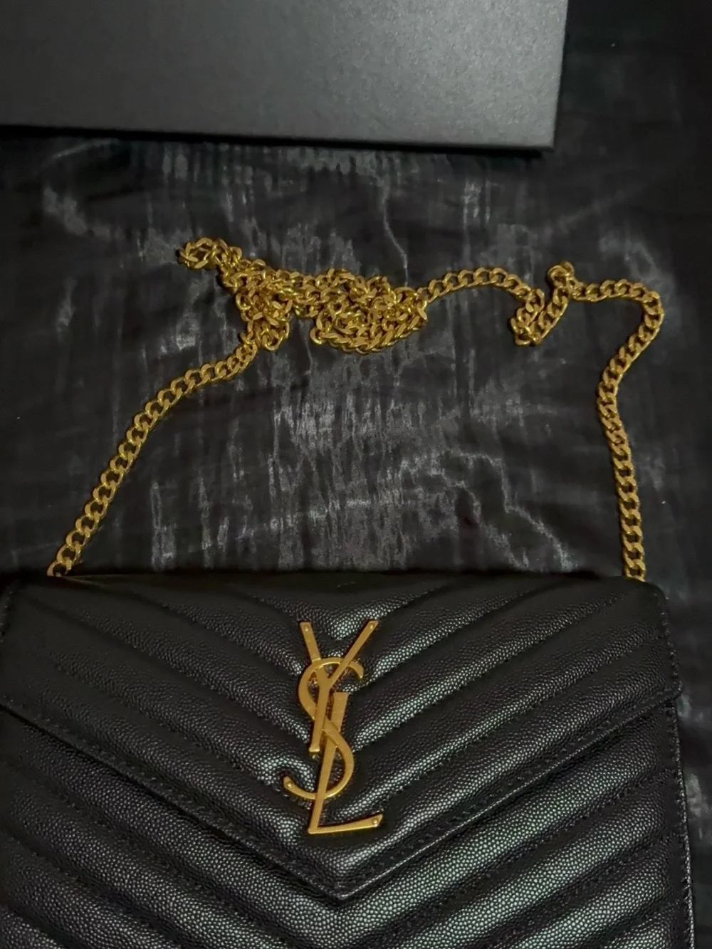 Saint Laurent Black Chevron Quilted Wallet with Gold YSL Emblem - Picture 3 of 8